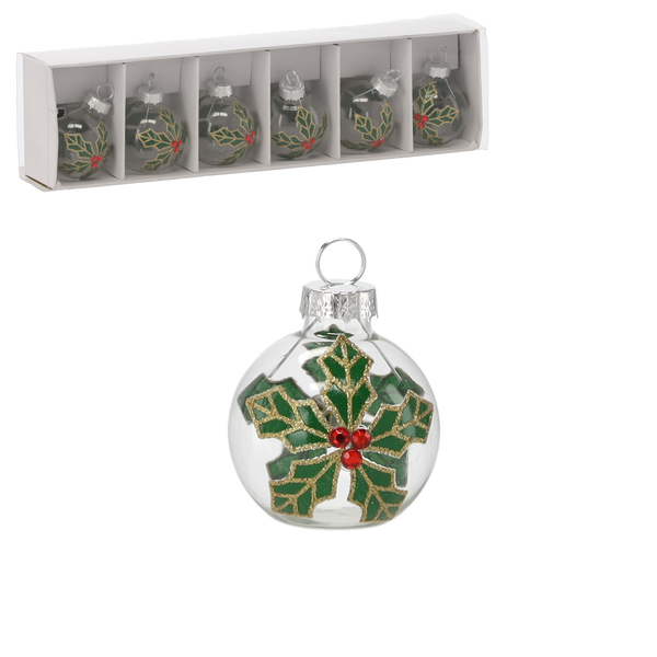 KPL. 6 BOMBEK CHOINKOWYCH SZKLANYCH TRANSPARENTNYCH Z OSTROKRZEWEM 25,3 x 6,7 x 4,4 CM *2157