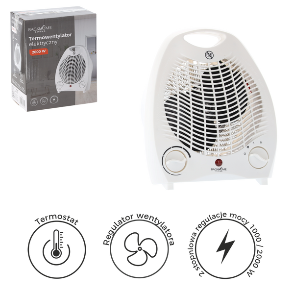 TERMOWENTYLATOR ELEKTRYCZNY / FARELKA Z BEZPIECZNYM WYŁĄCZNIKIEM BIAŁA 2000W