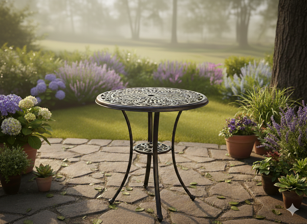 STÓŁ ALUMINIOWY "DANBURY" ANTYCZNY BRĄZ dia68 x 70 CM OKRĄGŁY