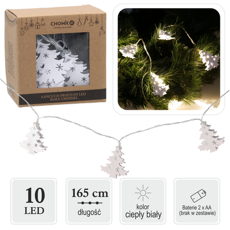 ŁAŃCUCH ŚWIETLNY LED BIAŁE CHOINKI 10 L CIEPŁY BIAŁY *1006