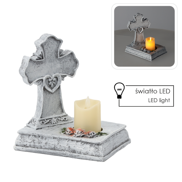 FIGURA KŘÍŽ SE SVÍČKOU LED 22,5 X 14 X 21,5 CM *8769
