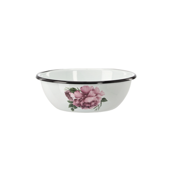 ENAMEL BOWL 1.5 L 20 CM WHITE PEONY LAURA