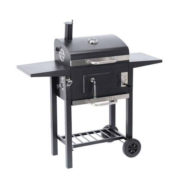 CHARCOAL GARDEN GRILL WITH LID, CAST IRON GRATE AND CASTORS 109 x 46 x 106,5 CM