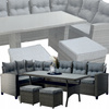 GARDEN FURNITURE SET (CORNER SOFA, 2 POUFFES, TABLE) - grey, cushions - grey *3453