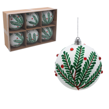 KPL. 6 DECORAȚIUNI DE BRAD - ALBE CU RAMURI 8 CM *7304