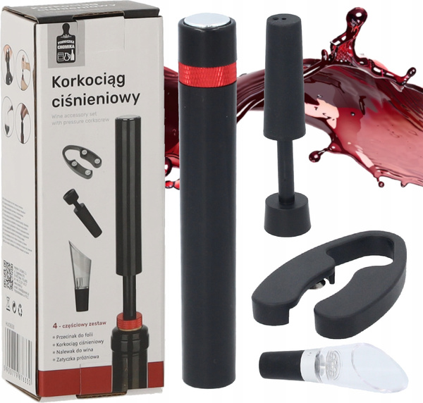 SET DE 4 ACCESORII PENTRU VIN CU CORKSCREW CU PRESIUNE *6330