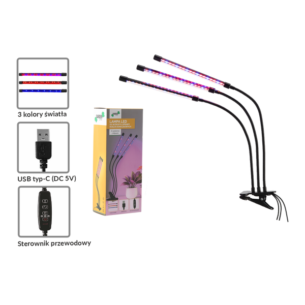 LAMPA DO WZROSTU UPRAWY ROŚLIN DONICZKOWYCH 3-RAMIENNA LED *3814