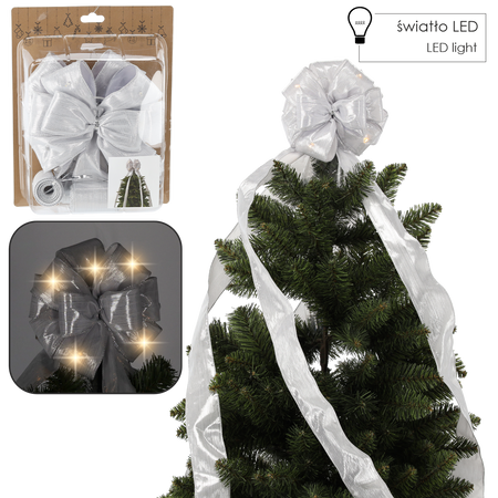 TREE TOPPER BOW WITH LED SILVER 1,83 M