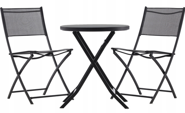 SET DE MOBILIER PENTRU BALKON - MASA ROTUNDĂ + 2 ȘEZLONGURI FOLDABLE - NEGRU *6643