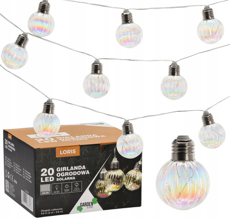 SOLAR GARDEN GARLAND LENGTH 2 + 3.8 M LORIS 20 LED COOL WHITE