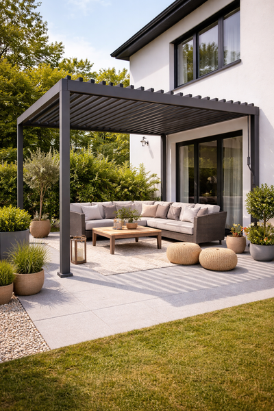 PERGOLA OGRODOWA ALUMINIOWA SZARA LED 3 x 4 x 2,5 M