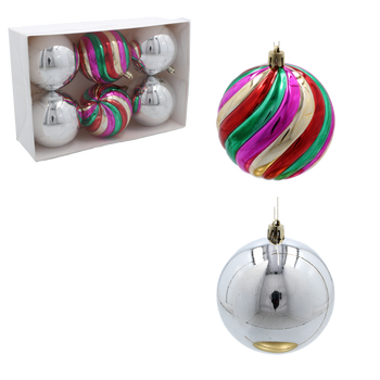 SET OF 6 CHRISTMAS TREE ORNAMENTS - MIX OF DESIGNS 8CM