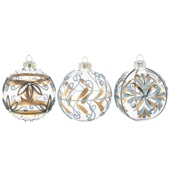 ORNAMENT DE STICLĂ FI 8 CM ALBASTRU-AURIE MIX DE MODE disp=12buc *4051