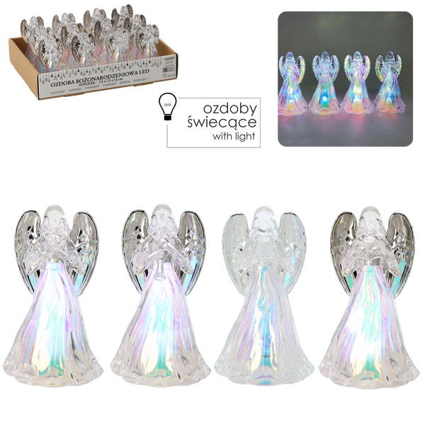 DECORAȚIE Crăciun - ÎNGER LED DIN PLASTIC 7,5 X 12,5 CM MIX DE MODELE disp=12buc *9025