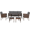 RATTAN FURNITURE "VADUZ" SET (SOFA + 2 ARMCHAIRS + 2 STOOLS + TABLE) BROWN + GREY CUSHIONS