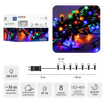 LAMPKI LED CHERRY BALL 200L MULTIKOLOR, DŁ. 3 + 16 M *9980