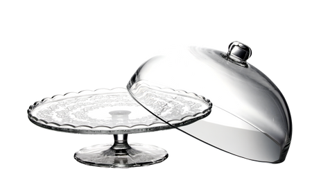GLASS PLATE WITH GLASS LID O 29 CM HEIGHT 25 CM