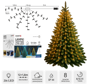 LED SVÍTILKY S KRUHEM 1,8 M 216L TEPLÝ BÍLÝ VNITŘNÍ/ VNĚJŠÍ *8042