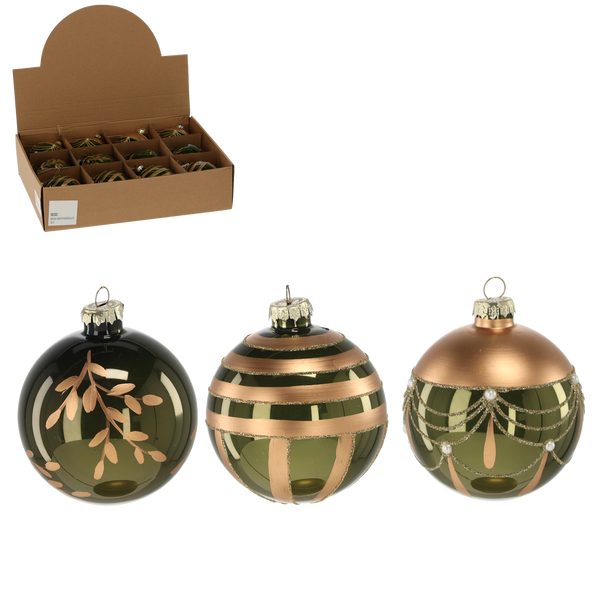 GLASS ORNAMENT - BLACK AND GOLD 8 CM MIXED PATTERNS