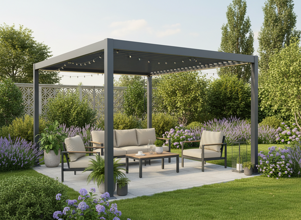 PERGOLA ALUMINIOWA BIOKLIMATYCZNA LED 3 x 4 x 2,5 M ANTRACYT