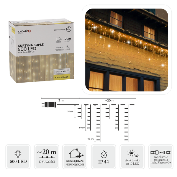 CORTINĂ ȘOPLĂ 500L ALB CALD + FLASH RECE, L. 3 + 20 M *9881