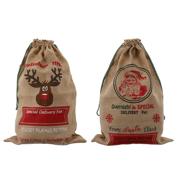 CHRISTMAS GIFT BAG 60 x 90 CM JUTE MIX PATTERNS pack=10pcs *4105