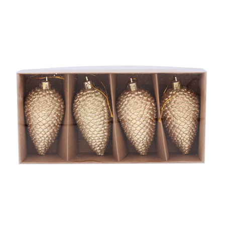 9CM MATT GLITTER PINECONES, 4PCS IN PAPER BOX WITH PVC COVER