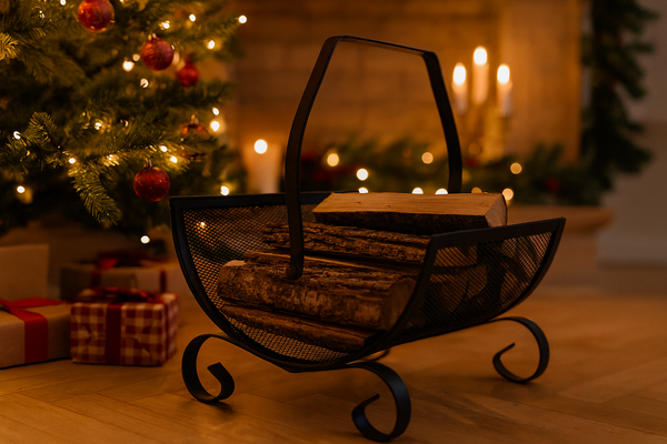 KOVOVÝ STOJAK NA DREVO S RUKOVÄŤOU 38X33X38CM