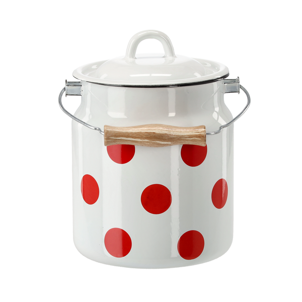 ENAMEL CAN 3.3 L 16 CM WHITE WITH RED DOTS