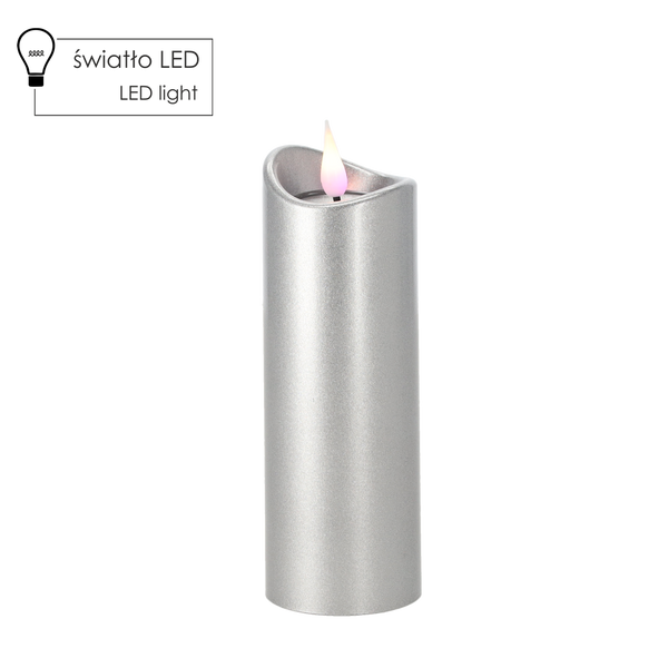 ŚWIECA LED 5CMX15CM Z BATERIAMI SREBRNA RÓŻOWY PŁOMIEŃ*9686