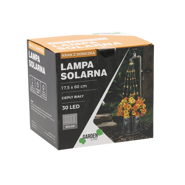 LAMPĂ SOLARĂ 17,5 x 60 CM ROBINET CU GHIVECI 30 LED ALB CALD *6186