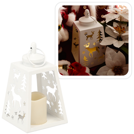 LANTERN LED METAL WHITE 12 x 21,5 CM - REINDEER