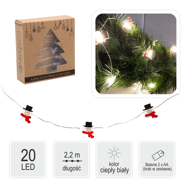 LED LIGHT CHAIN - SNOWMAN 20 L BATTERY-POWERED