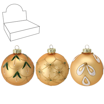 GLASS ORNAMENT - GOLD 8 CM MIXED PATTERNS