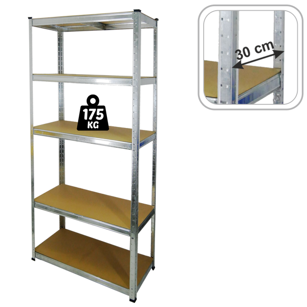 REGAŁ 5-POZIOMOWY 180 x 90 x 30 CM UDŹWIG PÓŁKI: 175 KG *5870
