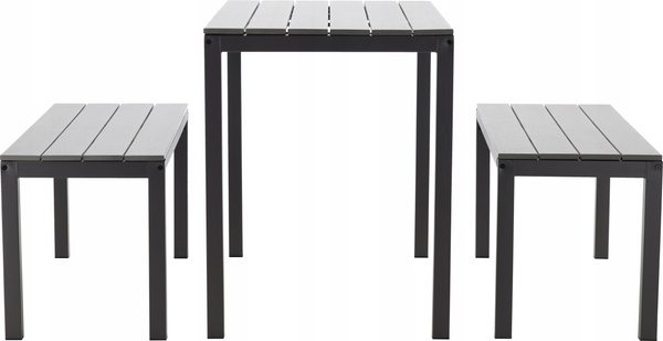 ZESTAW MEBLI OGRODOWYCH STÓŁ 110 x 58.5 x 75.5 CM + 2 ŁAWKI 110 x 39 x 45 CM SZARY *0841