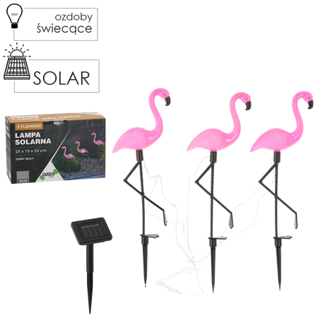 LAMPA SOLARNA 25 x 15 x 53 CM 3 FLAMINGI 6 LED ZIMNY BIAŁY  *6087