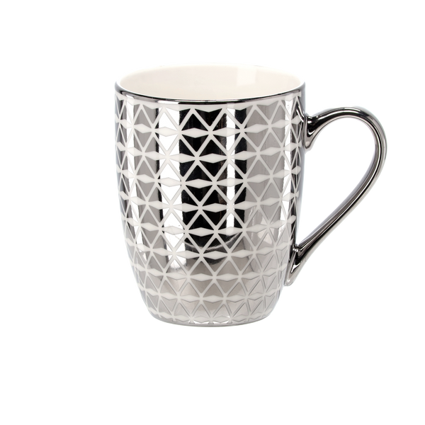 KÁVOVÝ HRNEK PORCELÁNOVÝ STŘÍBRNO-BÍLÝ 340ML MIX VZORŮ balení=12 ks *6219