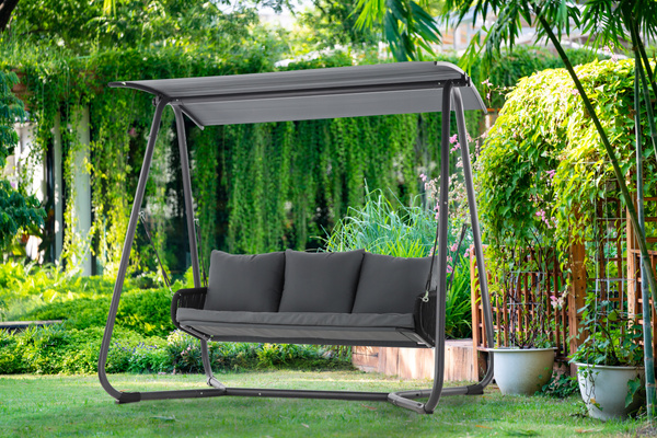 ZÁHRADNÁ HOJDAKA S PLETENÝMI PODRÚČKAMI 180 x 139 x 185 CM ANTRACITOVÁ PREMIUM *3149