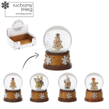 BOŻONARODZENIOWA KULA ŚNIEŻNA - PIERNIKOWA DEKORACJA 4,5 X 4,5 X 6,5 CM MIX WZORÓW disp=12szt *5690