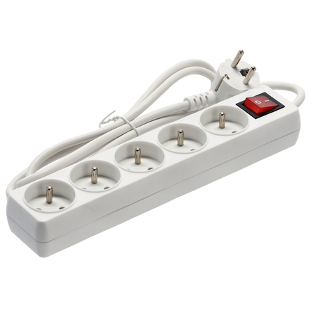 EXTENSION CORD POWER STRIP WITH SWITCH 5 SOCKETS 1.5 M WHITE