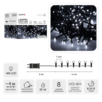LED REŤAZ 400L STUDENÁ BIELA, DĹŽKA 3 + 4 M VNÚTOR/EXTER *8158