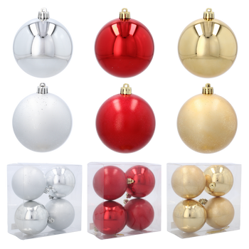 SET OF 4 BAUBLES 8 CM RED/GOLD/SILVER