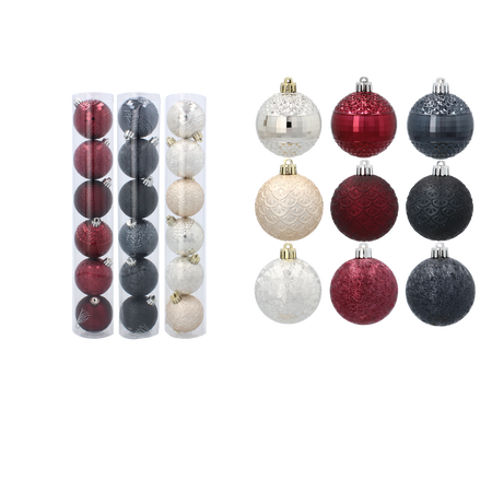 SET OF 6 BAUBLES 6 CM BURGUNDY/ANTHRACITE/CHAMPAGNE (TUBE)