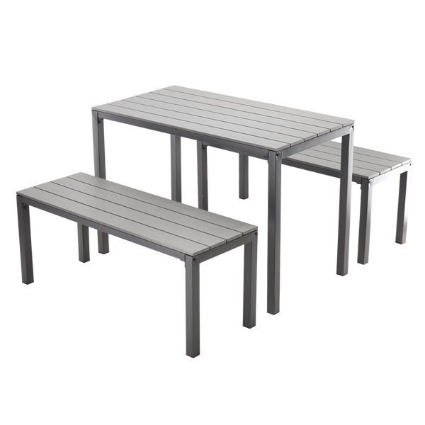 SET DE MOBILIER PENTRU GRĂDINĂ MASĂ 110 x 58,5 x 75,5 CM + 2 BĂNCI 110 x 39 x 45 CM GRI *0841