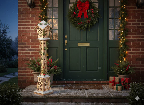 CHRISTMAS WOODEN BROWN LED LANTERN 18 x 18 x 100 CM