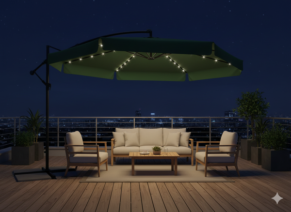 PARASOL OGRODOWY 3 M ZIELONY "BANANA" Z POKROWCEM Z LED 