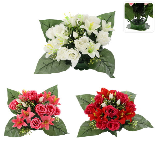UMĚLÁ KYTICE RŮŽÍ A LILIÍ 25 x 27 x 27 CM MIX ODBRAVENÍ 12 ks *2959