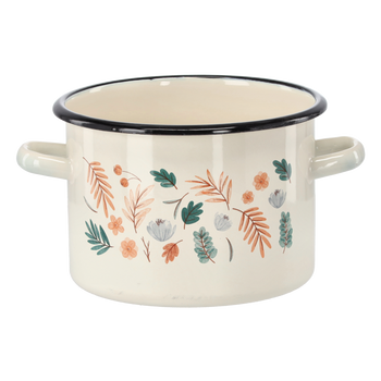 GARNEK EMALIOWANY 3 L 18 CM KREMOWY  LIŚCIE *2365