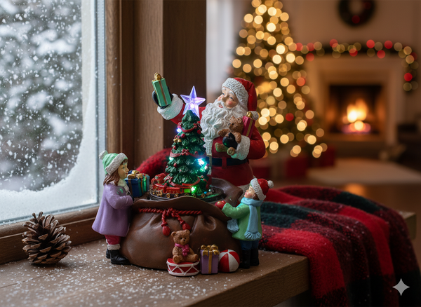 CHRISTMAS MUSIC BOX LED SANTA WITH TREE AND PRESENTS